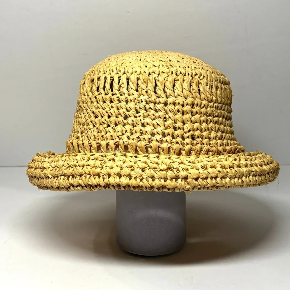 Scala Straw Cloche Sun Hat Womens Small Tan Natural Fiber‎ Hand Crochet Summer